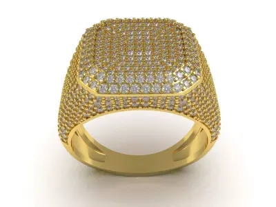 Antique Octagon Signet Half Way Diamond Ring 3D print model