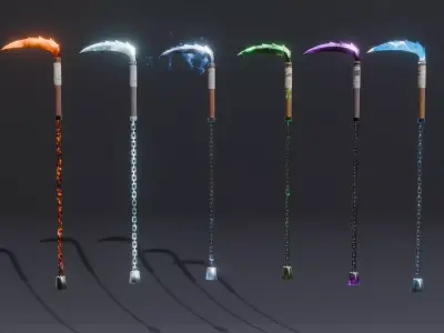 Set of 6 Elemental Kusarigama - Fantasy medieval weapon Low-poly 3D model