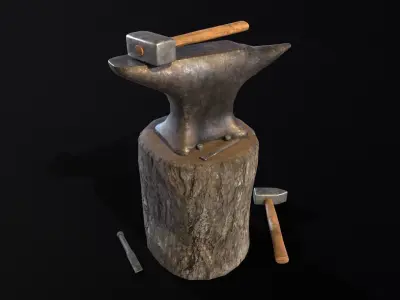 Medieval Anvil and Tools Low-poly 3D model