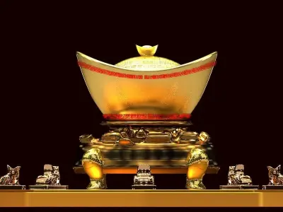 Chinese gold ingot  3D model purchase