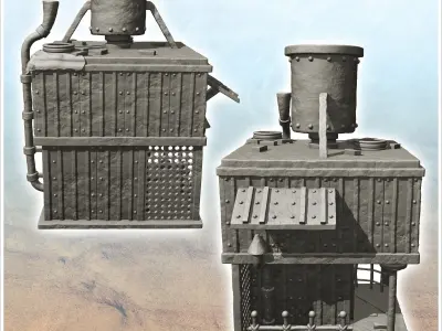 Steel survival base with large overhanging chimney -1- 3D print model