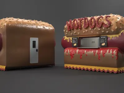 Whimsical Hot Dog Sales Cabin 3D model