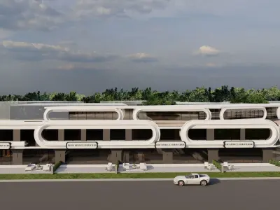 Modern Curved Facade Commercial Building 3D Model 3D model