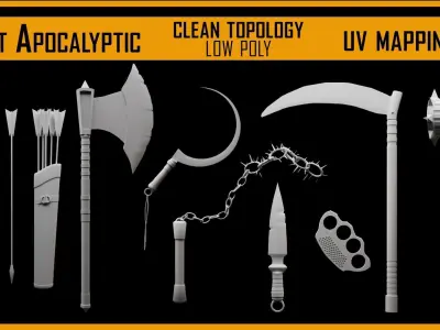 50 Post Apocalyptic Weapon Base mesh  Low-poly 3D model