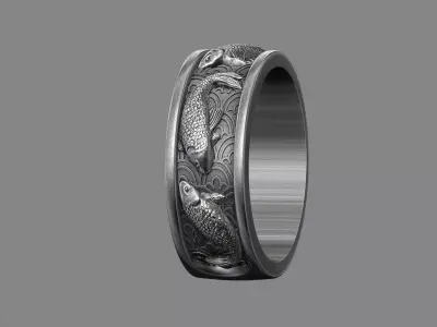 Japanese Koi Fish wedding band 3D print model