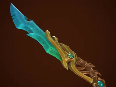 Gold-Krystall Stylize Sword Low-poly 3D model