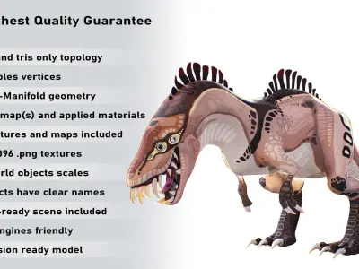 Alien Dinosaur Cartoon Gameready Low-poly 3D model