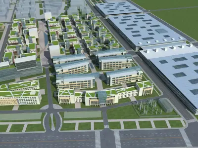Architecture industrial complex with roofs 3D model