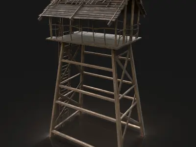 Medieval Wooden Viking Watchtower Scout Tower Fantasy Village Low-poly 3D model
