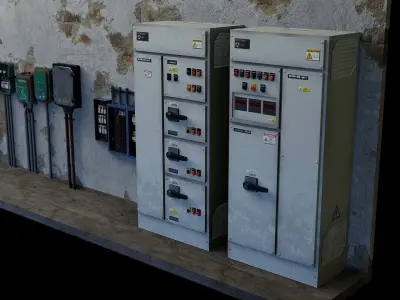 Utility Electric Wall Fuse Boxes Props Low-poly 3D model