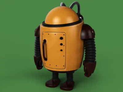 Robot low poly android with flashlight Low-poly 3D model