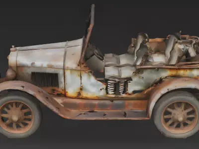 WWI Military Staff Car Wreckage 3D Model 3D Model Low-poly 3D model