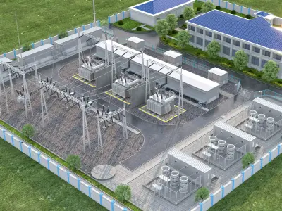 Modern high-voltage substation energy storage station 3D model