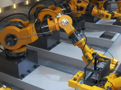 Industrial robots assembling 3D printers 3D model