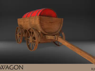  Old Wagon With Barrel Load 3D model