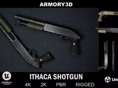 GAME READY ITHACA SHOTGUN PBR RIGGED 2 SKINS Low-poly 3D model