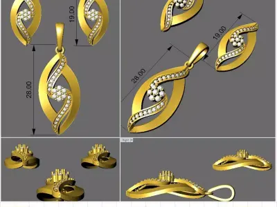 3d printable model file earring and pendent set 3D print model