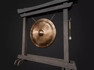 Asian Japanese Gong 2 in 1 Bronze low poly VR AR  Low-poly 3D model