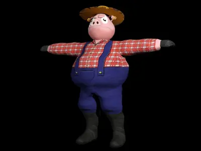 Cartoon Farmer Pig Low-poly 3D model
