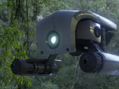 Low-poly drone model robot with light Low-poly 3D model