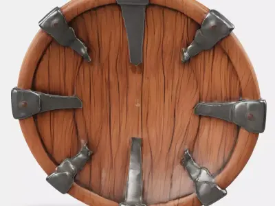 Round Wooden Shield With Iron Boss Low-poly 3D model