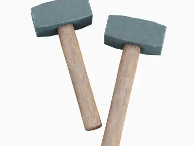 Industrial Wooden Hammer 03  Low-poly 3D model