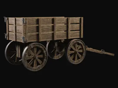 Medieval Wooden Cart 2 Low-poly 3D model