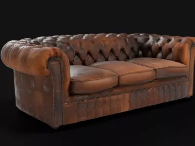 Vintage Chesterfield Leather Couch 3D model