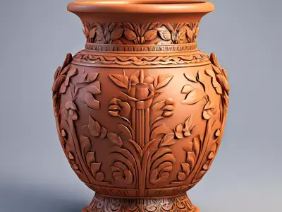 Ornate Carved Terracotta Vase Low-poly 3D model