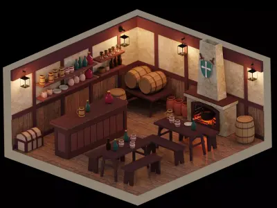 Low Poly Tavern Medieval Low-poly 3D model