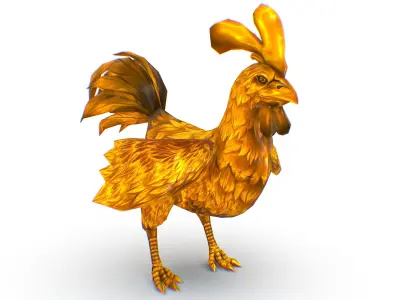 Golden Rooster Bright Feathers Majestic Tail Low-poly 3D model