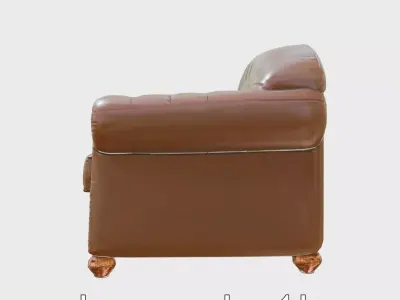 Antique Leather Armchair with Tufted Backrest and Rounded Arms Low-poly 3D model