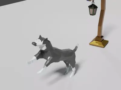 Low Poly 3d Wolf dog on lamp post Low-poly 3D model