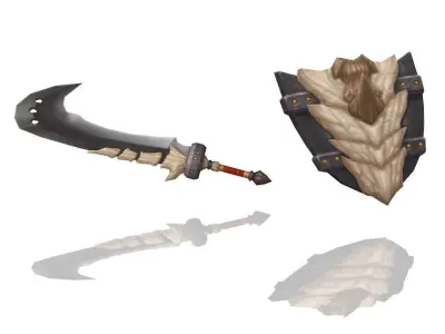 Volcano King Sword and Shield Low-poly 3D model