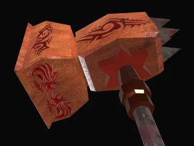 Hammer1 Lowpoly axe with design Low-poly 3D model