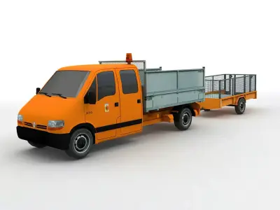  Renault Dump Bed Utility Truck With Trailer Low-poly 3D model