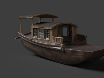 Chinese wooden boat   Low-poly 3D model