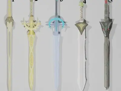 Simple fantasy swords Low-poly 3D model