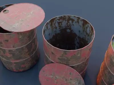 Rusty Industrial Barrels Pack Low-poly 3D model