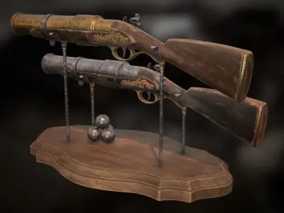 Flintlock Hand-Cannon - two skins Low-poly 3D model