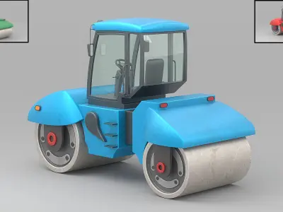 Cartoon Road Roller Low-poly 3D model