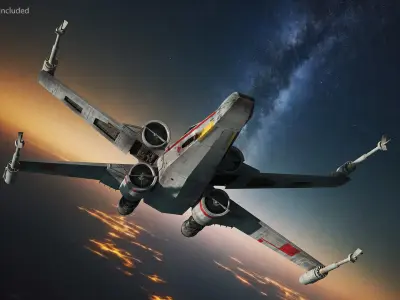 Space Fighter X-Wing Starship with R2-D2 3D model