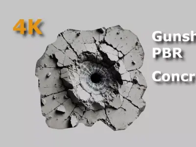 Bullet Hole on Concrete 4k PBR Texture 3D model