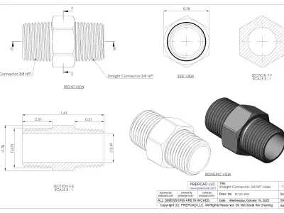 Straight Connector 3-8 NPT Male Low-poly 3D model