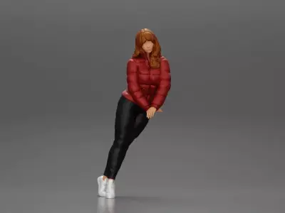 Asian girl in  jacket leaning with her hands on the car 3D print model
