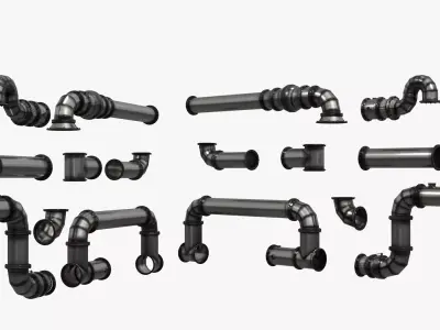 Industrial Stainless Steel Pipe Fittings Set 3D model