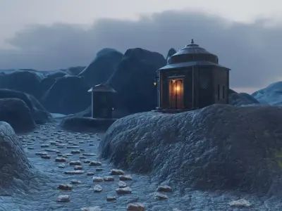 Mountain Village At Dusk 3D model get
