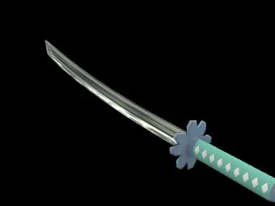 Katana Blue Flower Sword Low-poly 3D model