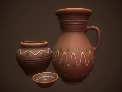 Stylized Traditional Ukrainian Pottery - Low-poly Game-ready PBR Low-poly 3D model