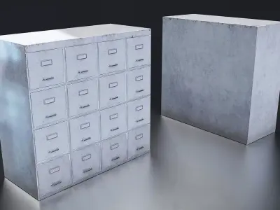 Industrial Metal Filing Cabinet Set Low-poly 3D model